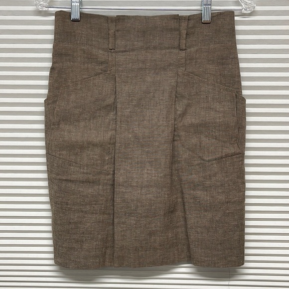 BCBGMaxAzria Dresses & Skirts - BCBGMaxAzria Brown Linen Sanja The Paper Bag Dobby Skirt Size 0